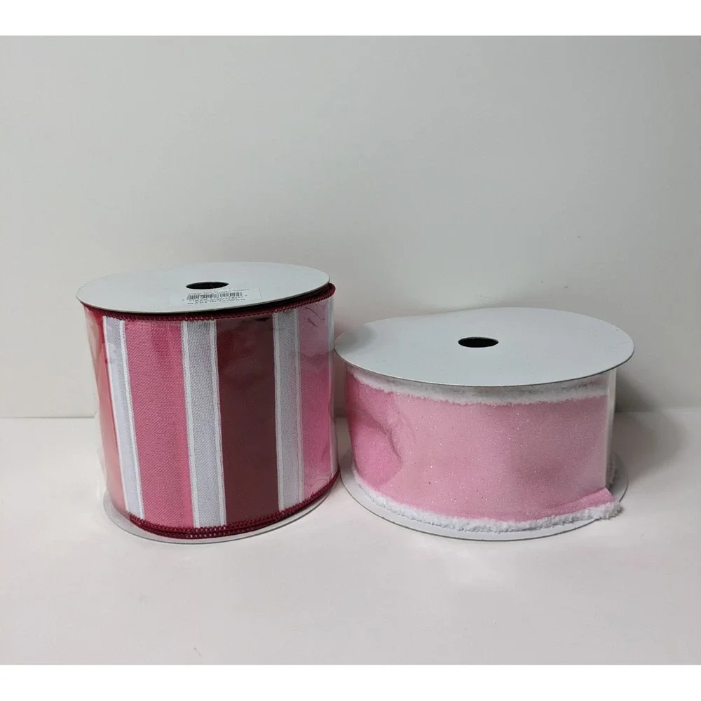 Pink Wired Ribbon 2.5 Inches 4 Inches 10 Yards Wreath Bows Chenille Glitter‎